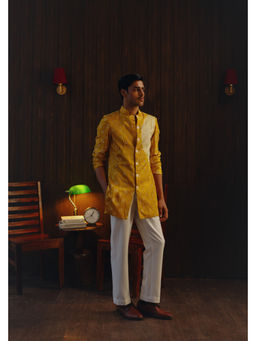 Twenty Nine - Men Yellow Shibori Bandhani Kurta with Pant