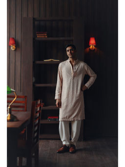 Twenty Nine - Men Pink Regal Mirrorwork Beadwork Kurta with Pant