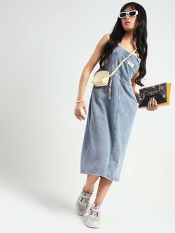 Sera - Women Blue Back Slit Midi Dungaree