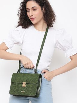 KLEIO - Vegan PU Leather Push Lock Messenger Sling Crossbody Handbag For Womens-Girls