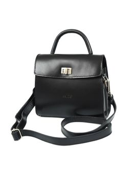 Celtic - Genuine Leather Black Structured Handbag With Detachable Strap