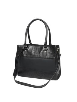 Celtic - Genuine Leather Black Structured Handbag With Detachable Strap