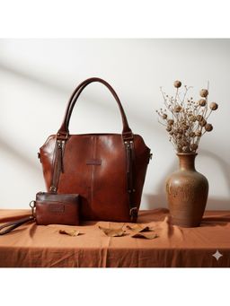 Celtic - Genuine Leather Brown Hand Bag And Wallet For Women