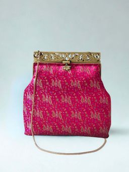 Praccessorii - Brocade Collection Clutch With Detachable Strap - Pink