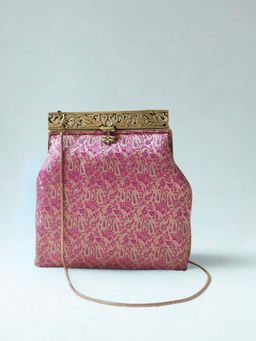 Praccessorii - Brocade Collection Clutch With Detachable Strap - Pink