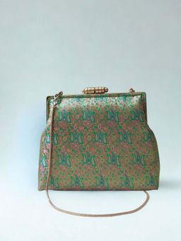 Praccessorii - Brocade Collection Clutch With Detachable Strap - Green