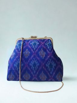 Praccessorii - Ikat Collection Clutch With Detachable Strap - Blue