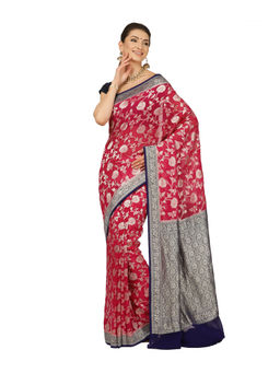 Banarasi Silk Works - Women Pink Pure Saree with Unstitched Blouse