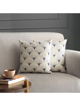 GM - 16 x 16" Embroidery Floral Off White & Blue Cushion Cover (Set of 2)