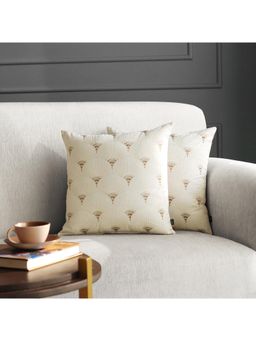 GM - 16 x 16" Embroidery Floral Off White & Brown Cushion Cover (Set of 2)