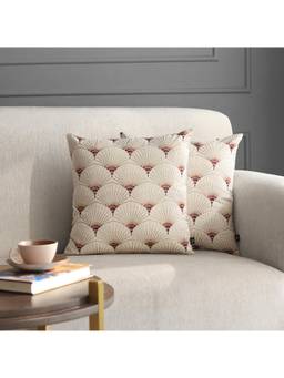 GM - 16 x 16" Embroidery Floral Off White & Purple Cushion Cover (Set of 2)