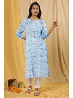 W - Floral Print Cotton Straight Kurta