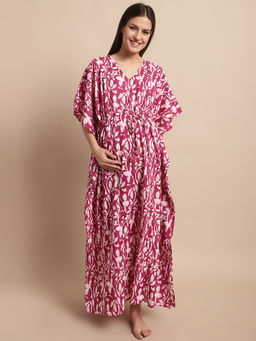 Secret Wish - Womens Pink Floral Maternity Kaftan Nighty