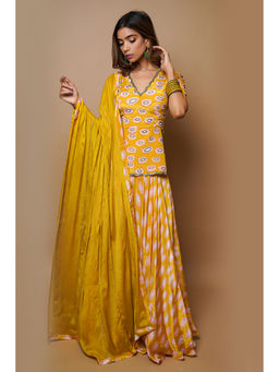 Ahi Clothing - Yellow Digital Printed Lehenga (Set of 3)