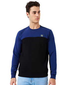 ColorPlus - Men Regular Fit Colorblock Navy Blue and Black Sweatshirt