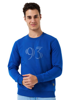 ColorPlus - Men Regular Fit Solid Medium Blue Sweatshirt