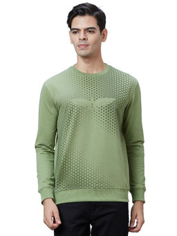 Park Avenue - Men Slim Fit Printed Medium Green Sweatshirt