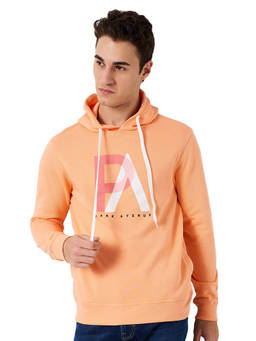 Park Avenue - Men Slim Fit Printed Light Orange Hoodie