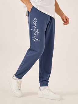 Styli - Men Navy Blue Oversized Fit Joggers with Placement Print