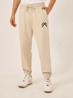 Styli - Men Cream Oversized Fit Jogger with Minimal Print