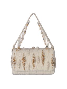 Lovetobag - Nora Flapover Clutch Pristine Ivory Peerless Gold Lustrous Silver with Handle