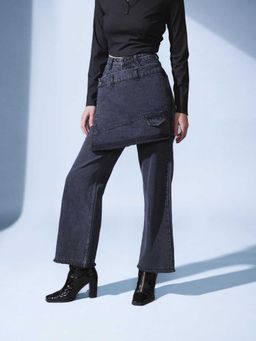 STREET 9 - Charcoal Double Wrap Detail Denim Jeans