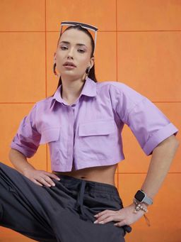 STREET 9 - Lavender Boxy Front Pocket Crop Shirt