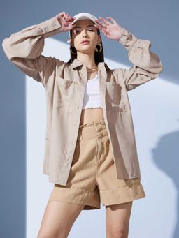 STREET 9 - Beige Solid Oversized Shirt
