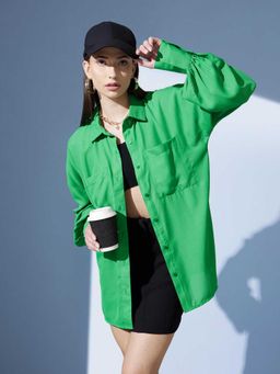 STREET 9 - Green Solid Oversized Shirt