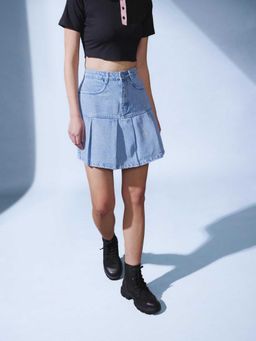 STREET 9 - Blue Denim Pleated Mini Skirt