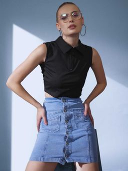 STREET 9 - Black Sleeveless Polo T-Shirt