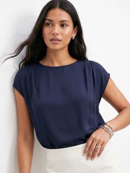 Outzidr - Navy Blue Round Neck Top