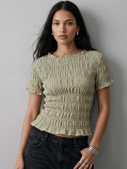 Outzidr - Mint Smocked Fitted Top