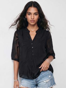Outzidr - Black Sheer Textured Top