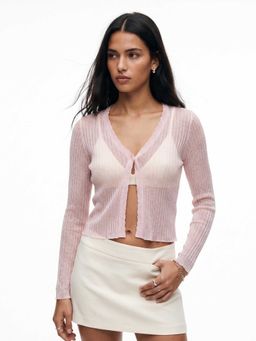 Outzidr - Pink Front Open Shrug Styled Crop Top