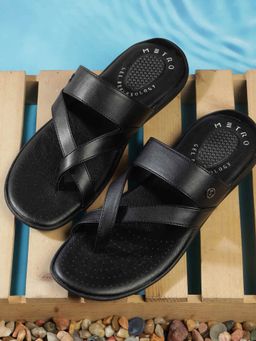 Metro - Men Black Synthetic Leather Sandals