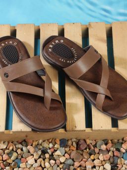 Metro - Men Tan Synthetic Leather Sandals