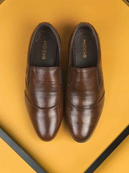 Mochi - Men Brown Synthetic Leather Slip On Loafers