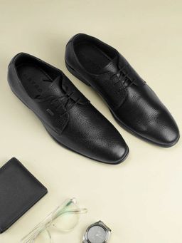 Metro - Men Black Leather Lace-Up Derbies