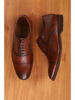 Louis Philippe - Men Brown Leather Lace Up Oxfords