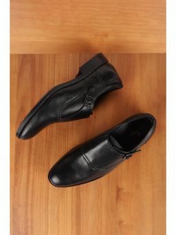 Louis Philippe - Men Black Leather Slip On Monk Straps
