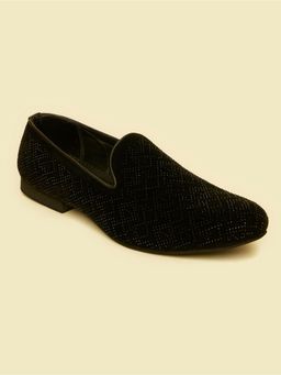 Manyavar - Midnight Black Rhinestone Embellished Loafers for Men