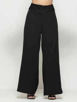 SHAYE - Black High Waist Solid Wide Leg Casual Trousers For Women