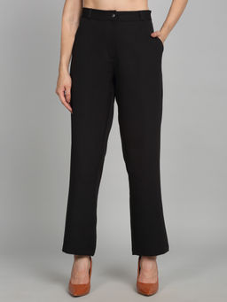 SHAYE - Black Solid Straight Casual Trousers For Women