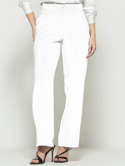 SHAYE - White Solid Wide Leg Casual Trousers For Women