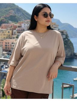Bewakoof - Women Taupe Brown Oversized Plus Size T-Shirt