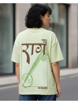 Bewakoof - Women Fog Green Raag Graphic Printed Oversized T-Shirt