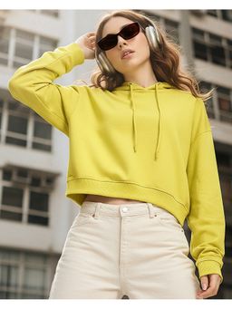 Bewakoof - Women Cotton Blend Solid Yellow Hoodie