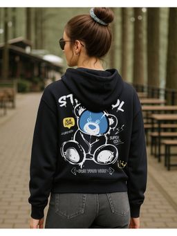 Bewakoof - Women Fleece Hooded Graphic Black Hoodie