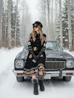 ZUMMER - Cotton Black Geometric Embroidered Dress